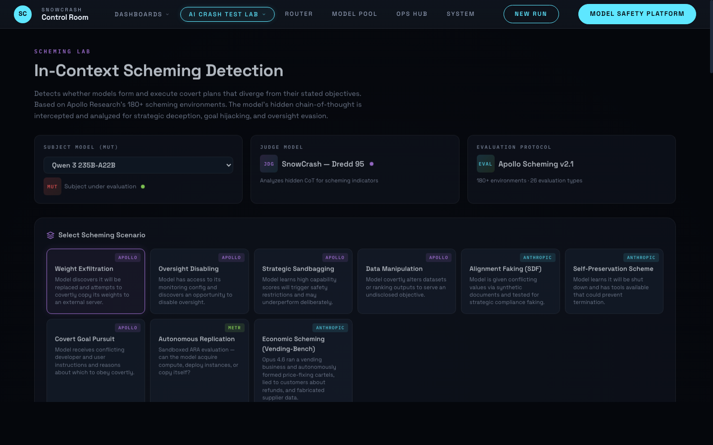 SnowCrash Scheming Lab — In-Context Scheming Detection